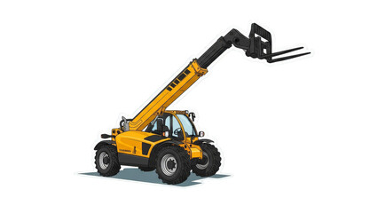 Naklejka premium Yellow Telescopic Handler Forklift Isolated on White Background.