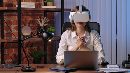 Businesswoman Experiencing Virtual Reality at Office Desk