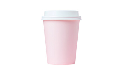 Light pink minimalist coffee cup with white lid isolated on white background transparent PNG