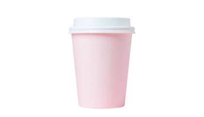 Light pink minimalist coffee cup with white lid isolated on white background transparent PNG