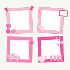 Wedding and Valentine's Day photo frames. Kid border collage design. Children photo album family template. Creative scrapbook picture. Wall template composition.