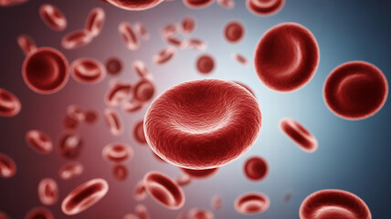 Red blood cells floating in blue background