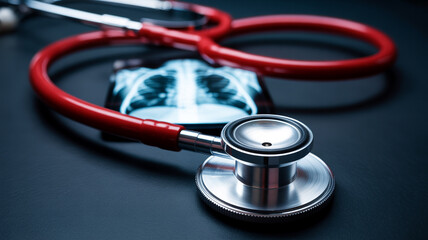 Medical examination with stethoscope and x-ray