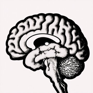 A black line icon showcases a detailed sagittal brain view with an emphasis on the central thalamus