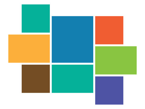 Asymmetrical 8 photo collage vector illustration. Mosaic pattern for background and picture. Tiles pattern for web and mockup presentation.