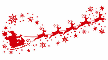 Silhouette of santa claus and reindeer flying through a starry night © Indira