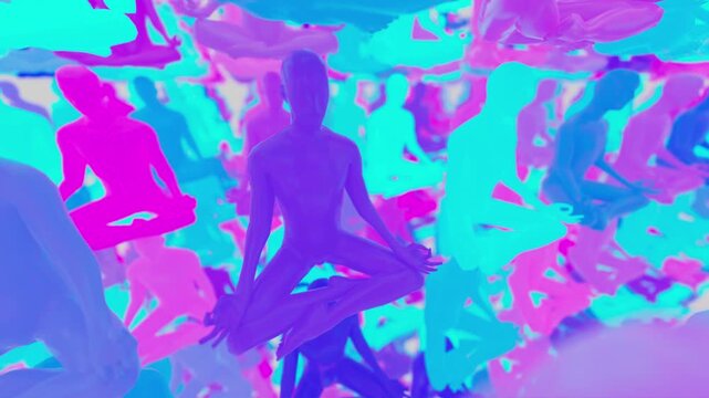 3d illustration.  A group of colorful yogis