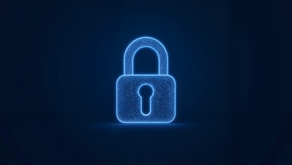 Fototapeta premium An illuminated padlock against a dark blue background.