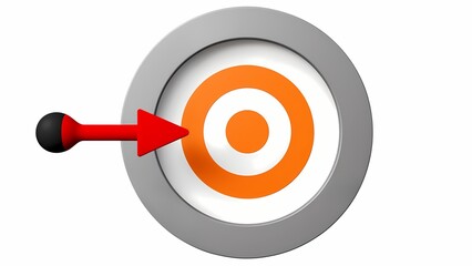 An orange and white target with a red arrow pointing to the left.