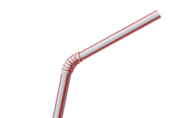 red and white striped drinking straw, bent for convenience . Isolated on transparent background, png