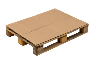 Wooden pallet with cardboard on top, perfect for various industrial applications . Isolated on transparent background, png