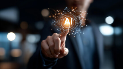 AI workflow automation artificial intelligence software interface heavily defocused background with nodes triggers data tool dashboard coding icon flow AI agent data