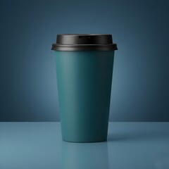 Teal Coffee Cup with Black Lid on Blue Gradient Background
