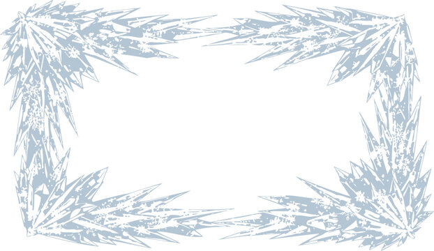 Sharp Blue and White Ice Shards and Frosty Snowflakes Forming a Cold Winter Border Frame Illustration for Holiday Designs