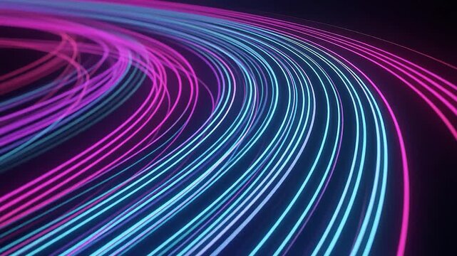 Twisted curved line flowing smoothly in a futuristic cyber neon. Abstract technology. Cyberpunk background
