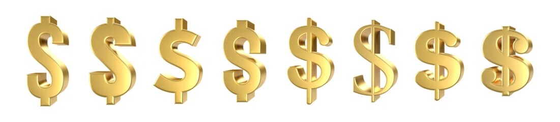 set of gold dollar sign 3d render
