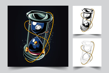 Surreal Cosmic Hourglass Illustration with Moon and Planet Concept © style