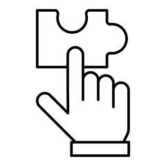 hand pointing a puzzle piece line icon with editable stroke