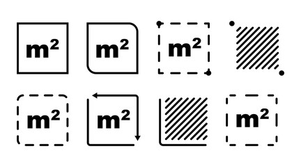 Flat square meter M2 measuring symbol in a clean linear style, representing surface area and space measurement. Minimal vector icon © Maryna