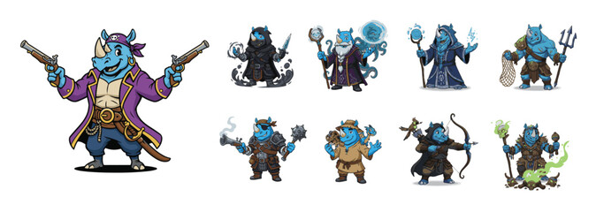 Complete Pirate Rhinoceros Crew Design Kit. Including Captain, Cook, Artist, and Treasure Hunter. © 99VectorS