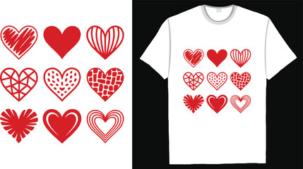 Red Heart Icons Set Minimal Valentine Love T Shirt Design