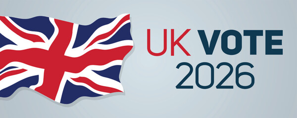 UK vote 2026 banner with modern typography and flag shape