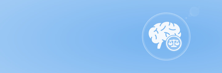 Recht der künstlichen Intelligenz: Juristische Waage mit Gehirn, Vektor Header, copy space, svg unter 60 kB