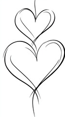 Elegant, minimal black line drawing of two intertwined hearts on a white background, perfect for romantic, wedding, or love-themed projects and greeting cards.