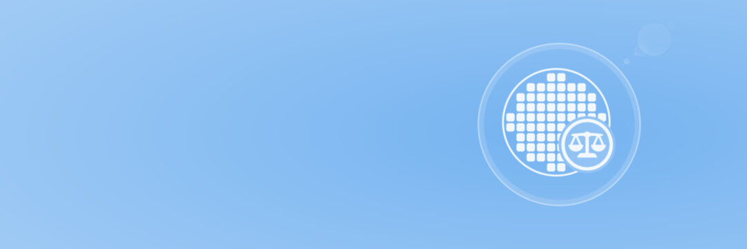IT- und Datenrecht: Juristische Waage auf digitaler Weltkugel, Vektor Header, copy space, svg unter 60 kB