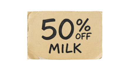 50% Off Milk Sign on Transparent Background