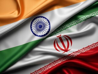Wavy Flags of India and Iran Side by Side Symbolizing Bilateral International Relations