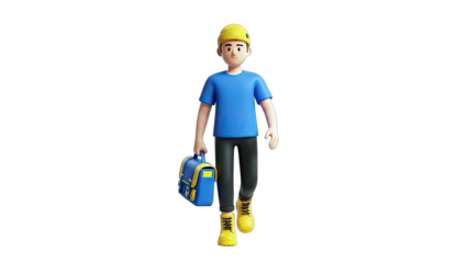 3D Cartoon Man Walking with Briefcase on White Background