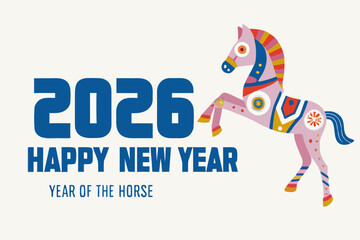 Festive illustration for the year 2026 celebrating the year of the horse