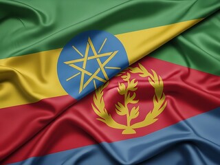 Intertwined Ethiopia and Eritrea Flags Representing East African Relations and History