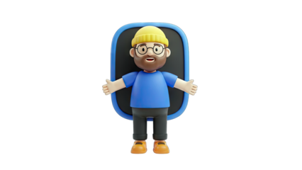 3D Cartoon Man Welcoming with Open Arms on White Background