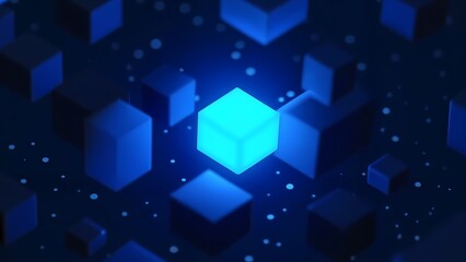 A computer generated image of a cube in the middle of a dark blue background.