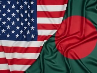Textured Waving Flags of the United States and Bangladesh, Symbolizing Bilateral Relations and Alliance.