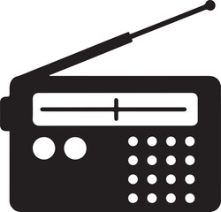 Portable Radio Icon Retro Receiver & Antenna Silhouette Vector