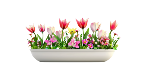 various tulips flower pot isolated