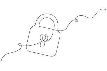 Obraz premium Internet data protection lock continuous one line outline illustration 