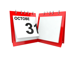 Red desk calendars showing October 31st on one