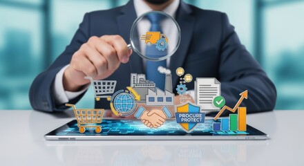 Conceptual visualization showcasing supply chain management on a digital tablet