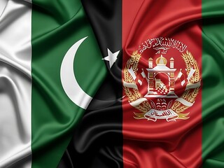 Waving Silky Flags of Pakistan and Afghanistan Symbolizing Diplomatic Relations and International Affairs