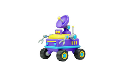 3D Cartoon Robot Rover with Antenna on White Background