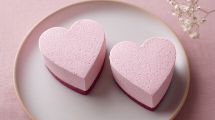 Obraz premium Delicious, modern mousse pastry emphasizing love and fine gourmet food.