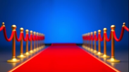 A close-up shot of a red carpet with a row of golden barriers on either side.