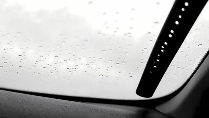 A close up view of a windshield covered in rain drops.