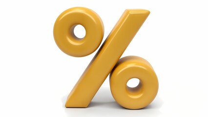 A 3D rendering of a yellow percentage sign on a white background.