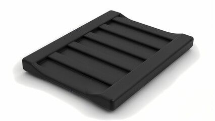 A 3D rendering of a square black object on a white background.