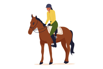 Vector Illustration of Woman Horse Riding and Equestrian Sport. Person Riding a Horse for Hobby, Leisure, and Outdoor Activity